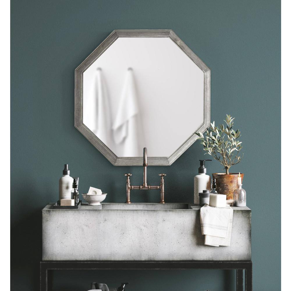 26" Silver Octagon Wall Mirror with Galvanized Metal Frame