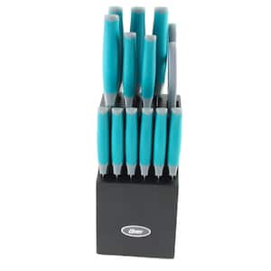 Oster Lindbergh 14-Piece Teal Stainless Steel Knife Set with Wooden Block
