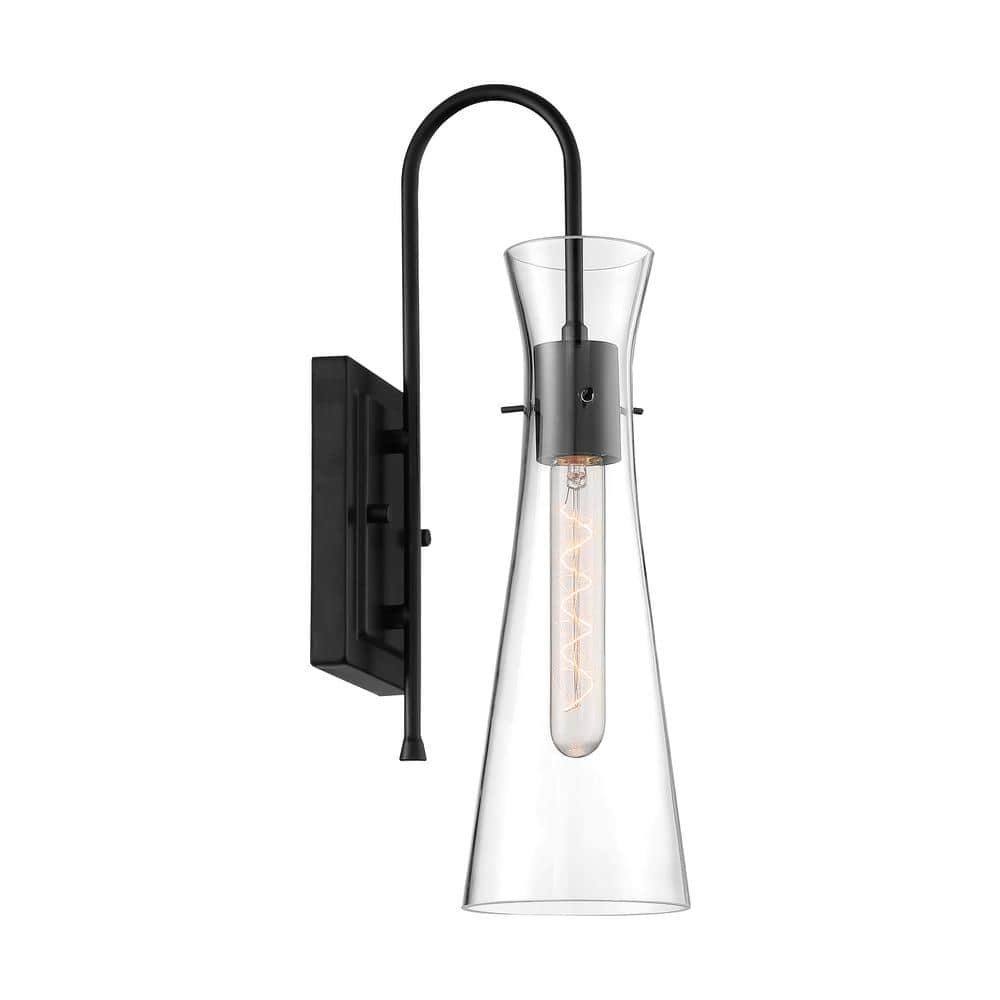 Bahari Vintage Brass and Black Glass Dimmable Wall Sconce