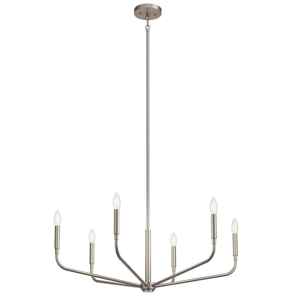 KICHLER Madden 32 in. 6-Light Brushed Nickel Modern Candle Chandelier ...