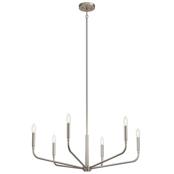 Madden 32 in. 6-Light Brushed Nickel Modern Candle Chandelier for Dining Room