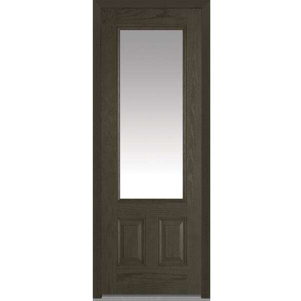 MMI Door 36 in. x 96 in. Classic Left-Hand Inswing 3/4-Lite Clear 2-Panel Stained Fiberglass Oak Prehung Front Door