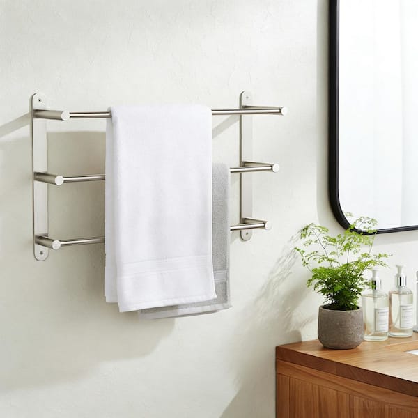 24 in. Stainless Steel Wall Mounted Towel Rack with 3-Bar Towel Holders in Brushed Nickel