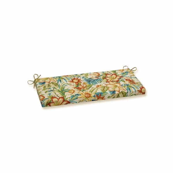 Pillow Perfect Tropical Rectangular Outdoor Bench Cushion in Blue