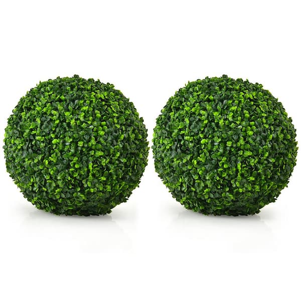 2-Pieces 1.3 ft. Indoor Outdoor Decorative Artificial Boxwood Topiary Ball Tree
