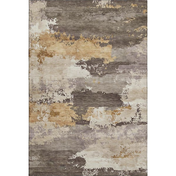 Mayfield Premium Machine Washable Abstract AMF2372 Chocolate 3 ft. x 5 ft. Area Rug