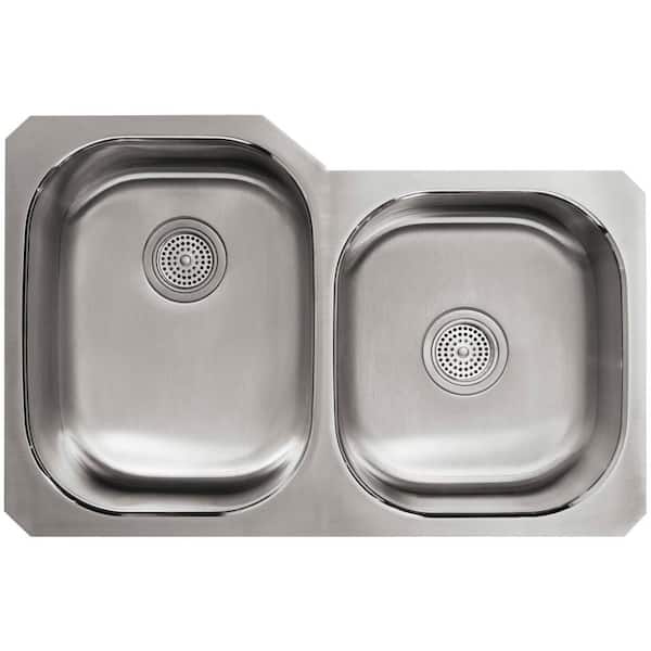 Undertone Undermount Stainless Steel 31 in. Double Bowl Kitchen Sink