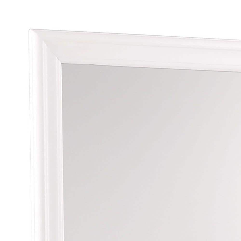 Transitional 39" Square White Wooden Mirror with Beveled Edges