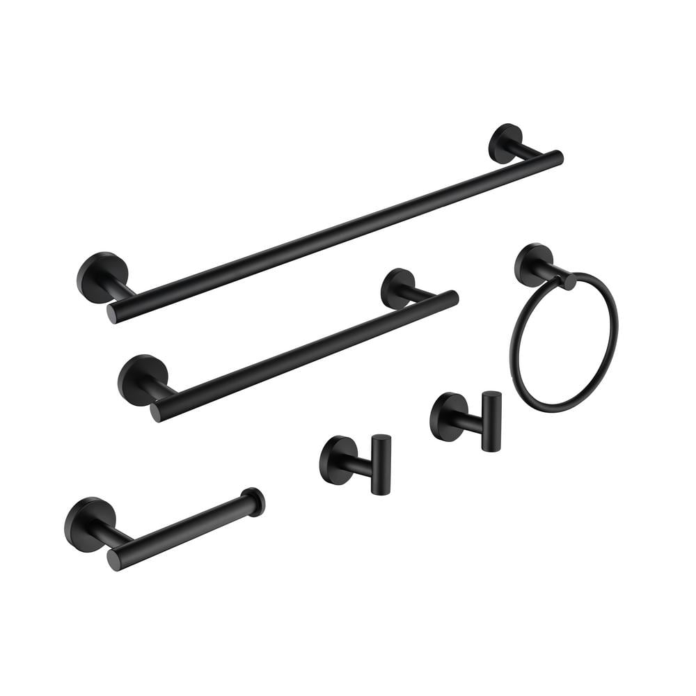 Flynama 6Piece Wall Mount Aluminum Bathroom Towel Rack Set Hardware Set in Matt Black DT64285