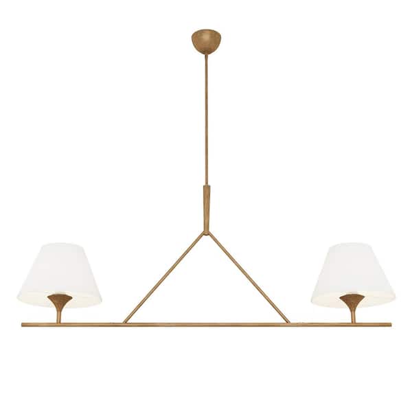 aiwen 54.33 in. 2-Light Kitchen Island Linear Chandelier Classic Copper Pendant Light with fabric shades