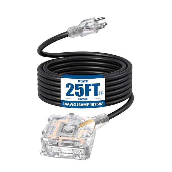25 ft. 14AWG SJTW / 6, Outdoor Heavy Duty Extension Cord 6-Outlet with On/Off Switch and Waterproof Silicone Cover Black