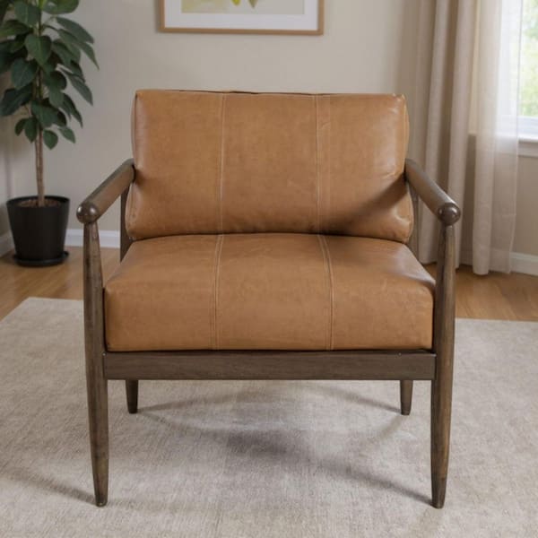 Natural Leather Wood Arm Chair