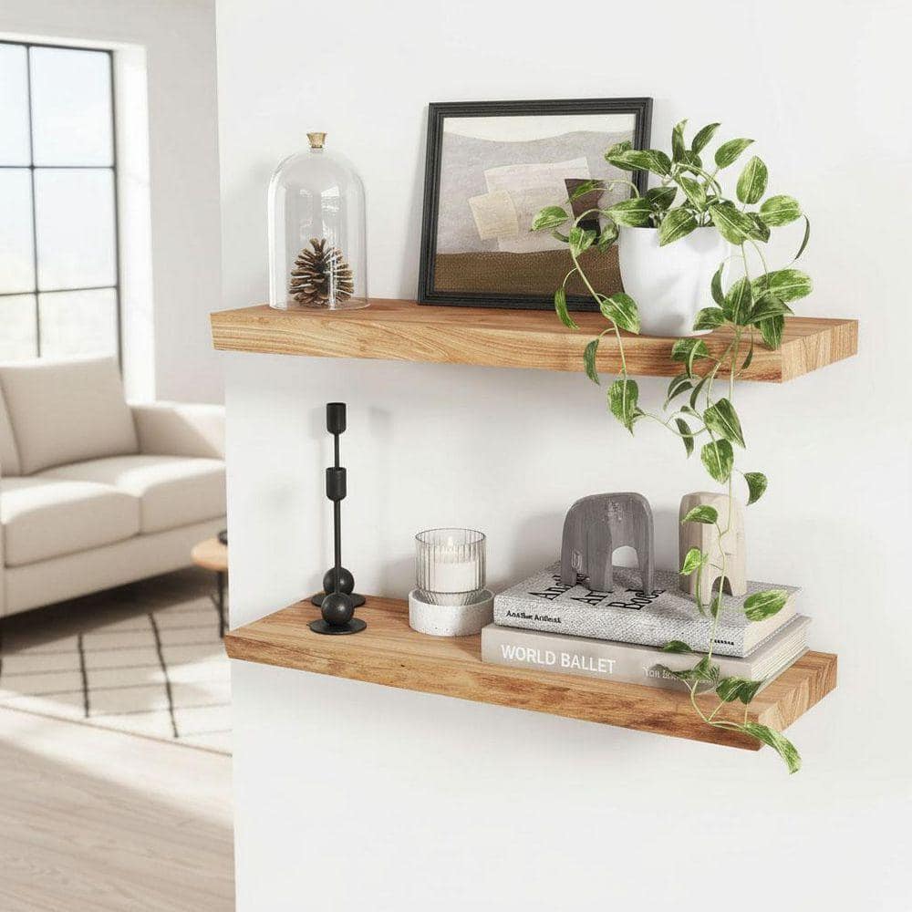 24 in. W x 9.2 in. D Natural Rustic Elm Wood Floating Shelves