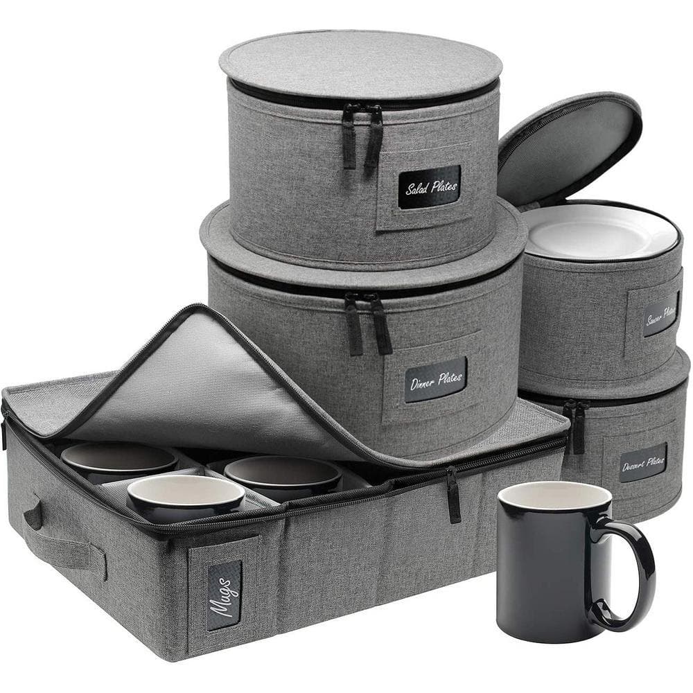 Sorbus Cup and Plate Storage Organizer Gray Polyester Dinnerware