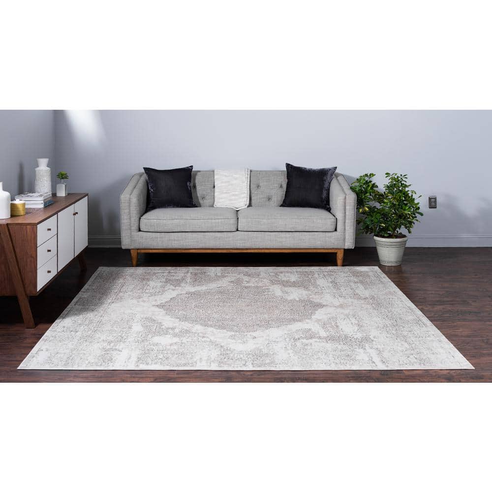 Ivory and Beige Square Stain-Resistant Area Rug