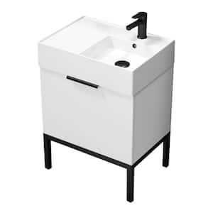 Derin 23.6 in. W x 17.3 in. D x 34.64 in. H Modern Bathroom Vanity in Glossy White With White Ceramic Top