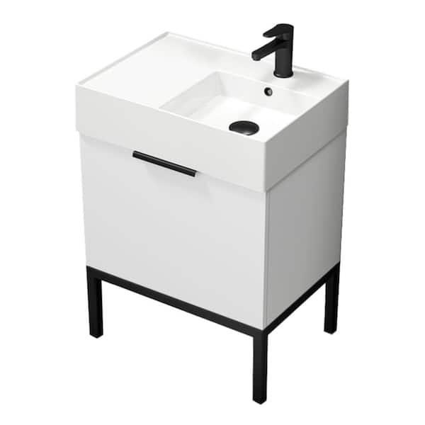 Nameeks Derin 23.6 in. W x 17.3 in. D x 34.64 in. H Modern Bathroom Vanity in Glossy White With White Ceramic Top
