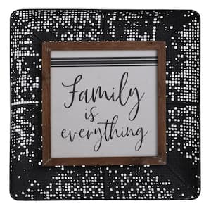 Family Vintage Design Tray Metal Wall Hanging Natural Wood Inlay and Printed Sentiment Decorative Sign