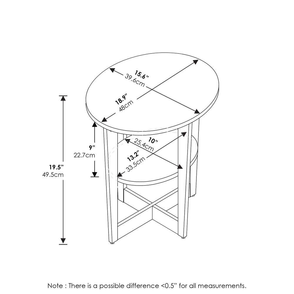 Furinno White Oval End Tables with Shelves, Set of Two