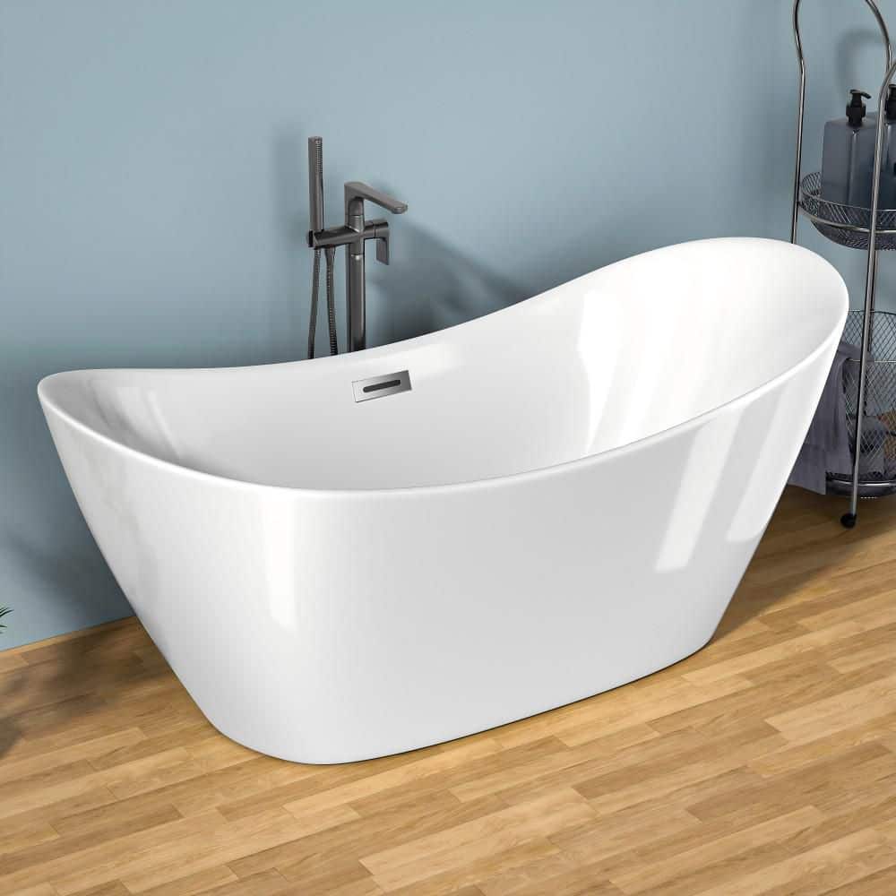 67 in. x 30 in. Acrylic freestanding Soaking Bathtub in White with Center C