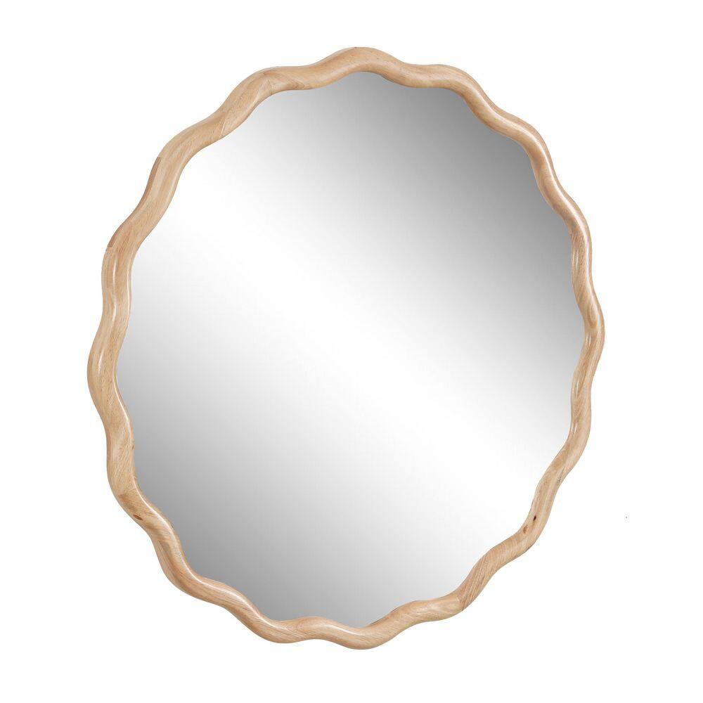 31 in W x 31 in. H Modern Wavy Wood Framed Wall Bathroom Vanity Mirror in N