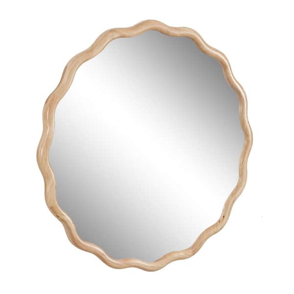 31 in W x 31 in. H Modern Round Wood Framed Wall Bathroom Vanity Mirror in Natural Wood