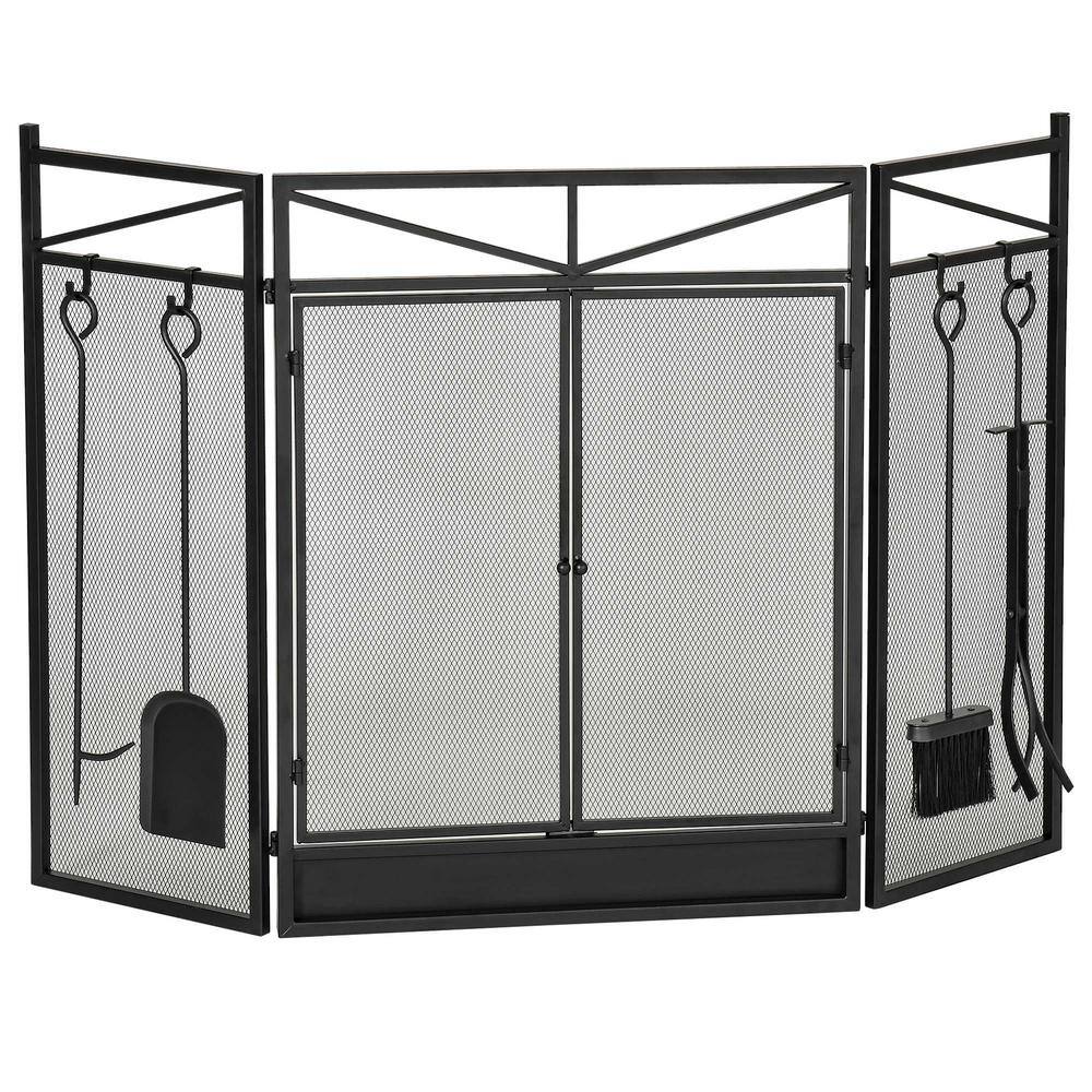 Black 3-Panel Folding Fireplace Screen with 2 Magnetic Doors and Fire Place Tools Set price history on PriceWatchPro