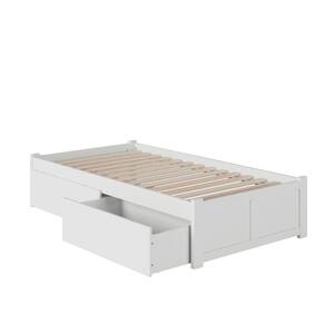 Concord White Twin XL Platform Bed with Flat Panel Foot Board and 2-Urban Bed Drawers