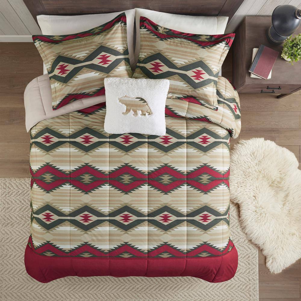Full Red Southwestern Down Alternative Microfiber Comforter Set