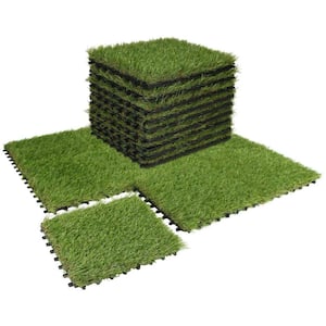 1 ft. x 1 ft. Artificial Grass Turf Interlocking Deck Tiles, Fake Grass Self-draining Mat (18-Piece)