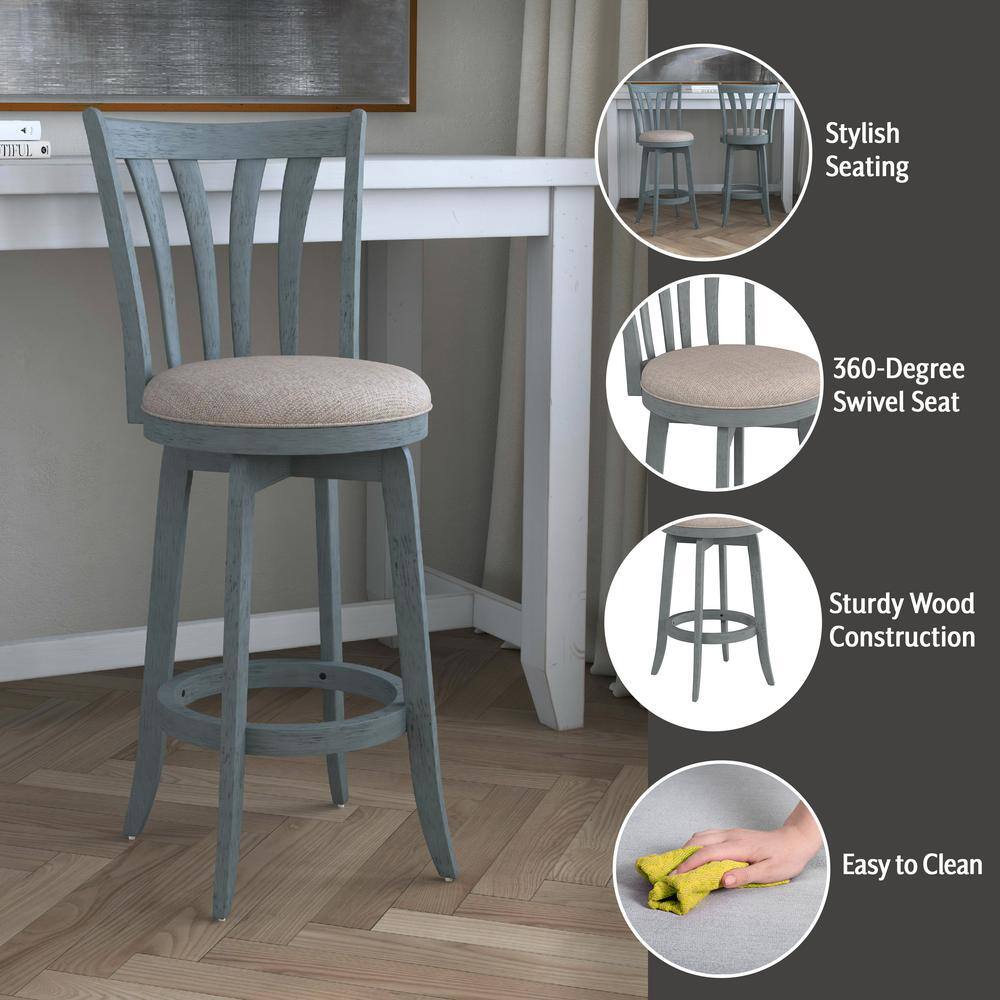 Savana 30" Blue Wirebrush Cream Swivel Wood Barstool