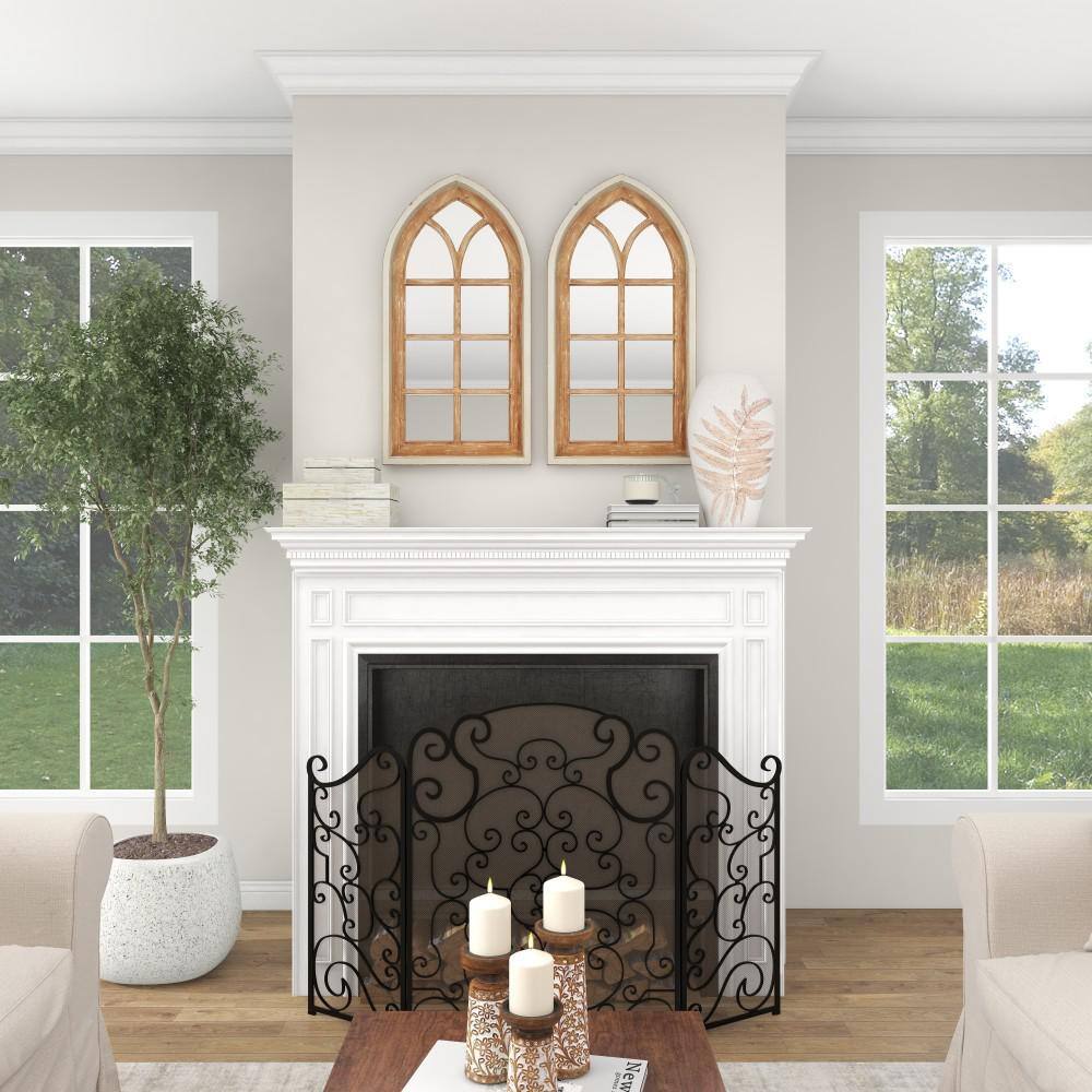 Brown Distressed Wood Arched Window Pane Wall Mirror