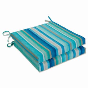 Striped 20 x 20 Outdoor Dining Chair Cushion in Blue/Tan/White (Set of 2)