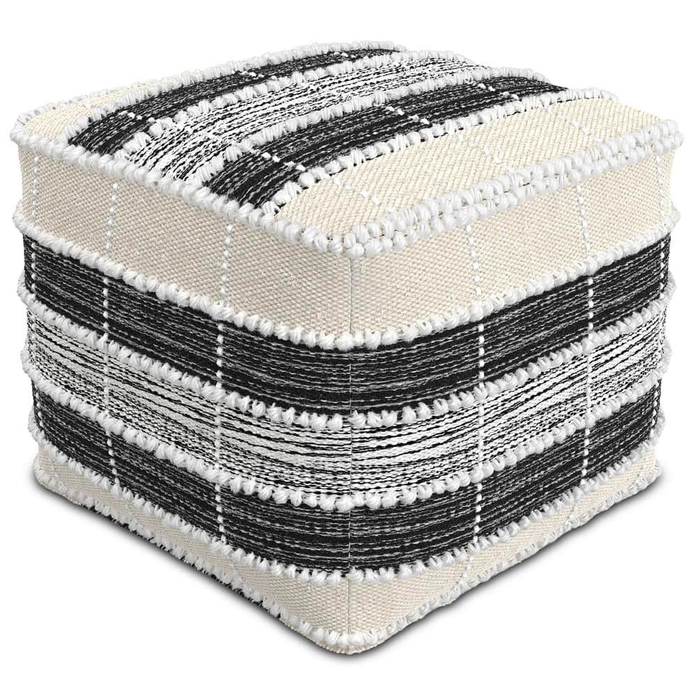 Simpli Home Barley White Beige Fabric Boho Square Black Polystyrene