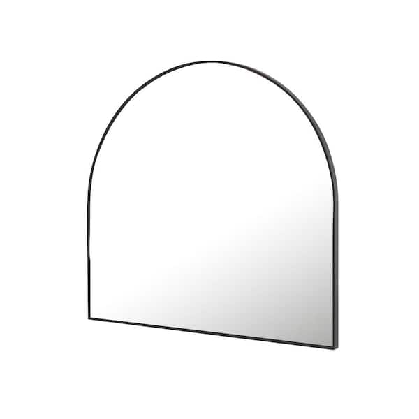 HOMLUX 32 in. W x 34 in. H Round Framed Wall Bathroom Vanity Mirror in Black Decorative Modern Rust-Resistant