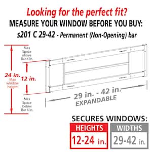 Fixed 29 in. to 42 in. Adjustable Width 3-Bar Window Guard - White