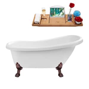 61 in. Acrylic Clawfoot Non-Whirlpool Bathtub in Glossy White With Matte Oil Rubbed Bronze Clawfeet,Polished Gold Drain