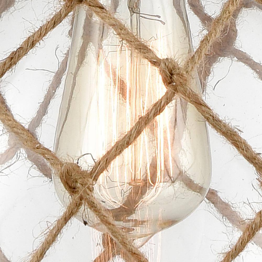 Antique Brass Mini Pendant Light with Rope and Glass Shade