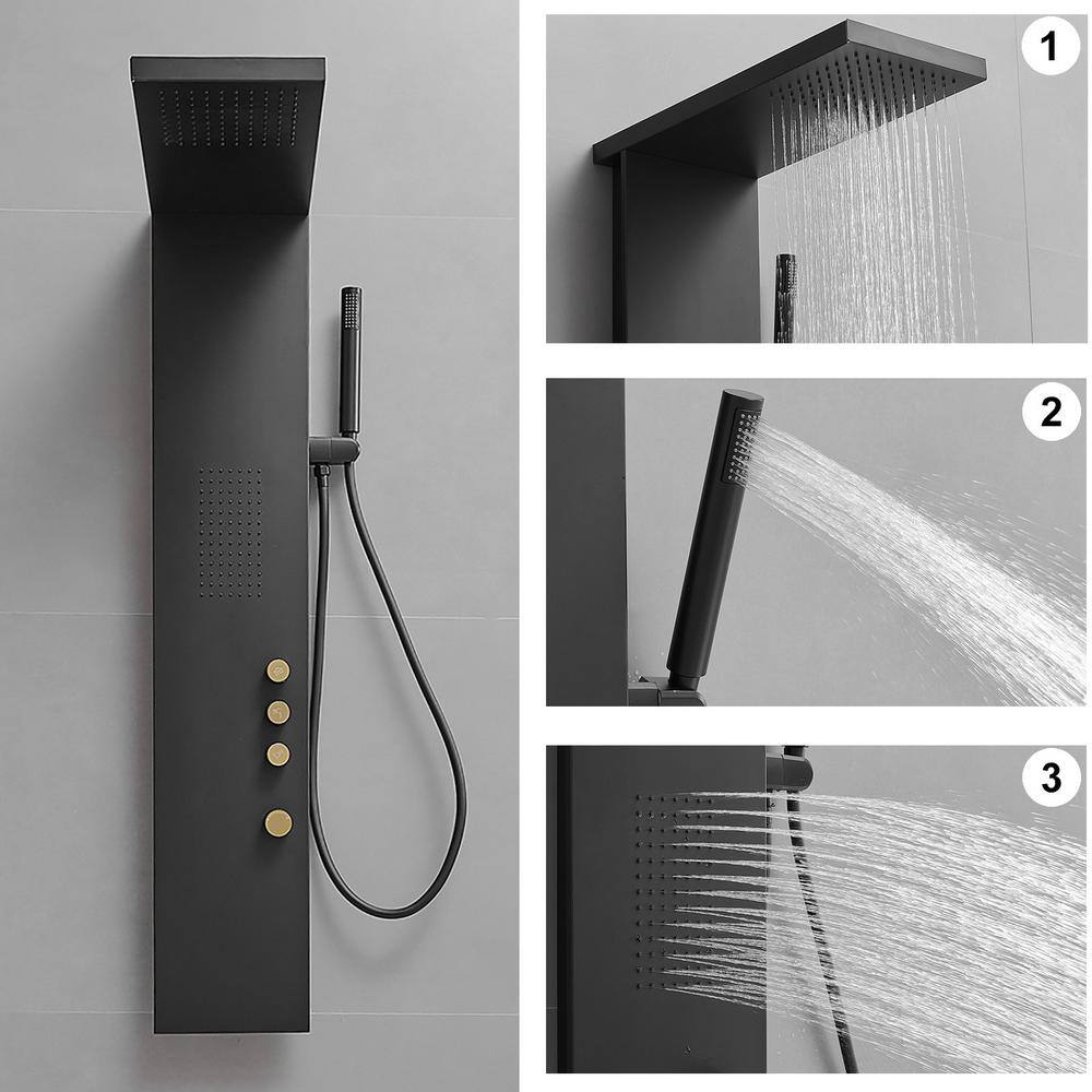 Matte Black Stainless Steel Quadruple Handle Shower Tower