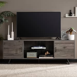 Contemporary Slate Gray TV Stand Fits TVs up to 85 in. with Glass Shelf