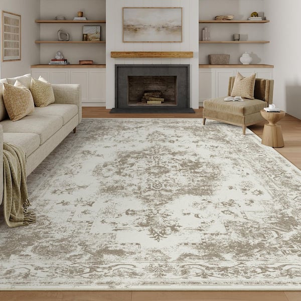 Jane Eyre Brown 9 ft. x 12 ft. Vintage Medallion Distressed Area Rug