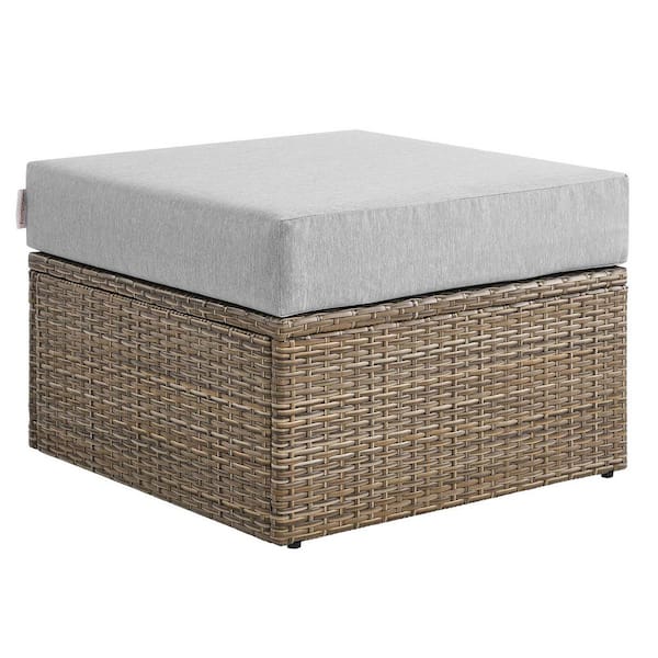 MODWAY Convene Cappuccino Gray Wood Outdoor Ottoman with Solid Gray Cushion