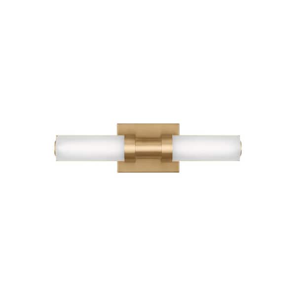 Generation Lighting Kiel 18 in. Small 2-Light Satin Brass LED Vanity Light with Arctic Glass Shades