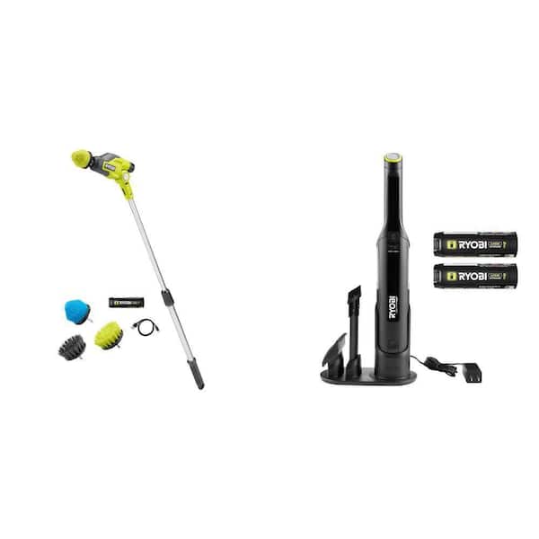 USB Lithium Power Scrubber Kit with 2Ah Battery (4-Pieces) and Compact Hand Vacuum Cleaner Kit with (2) 2.0 Ah Batteries