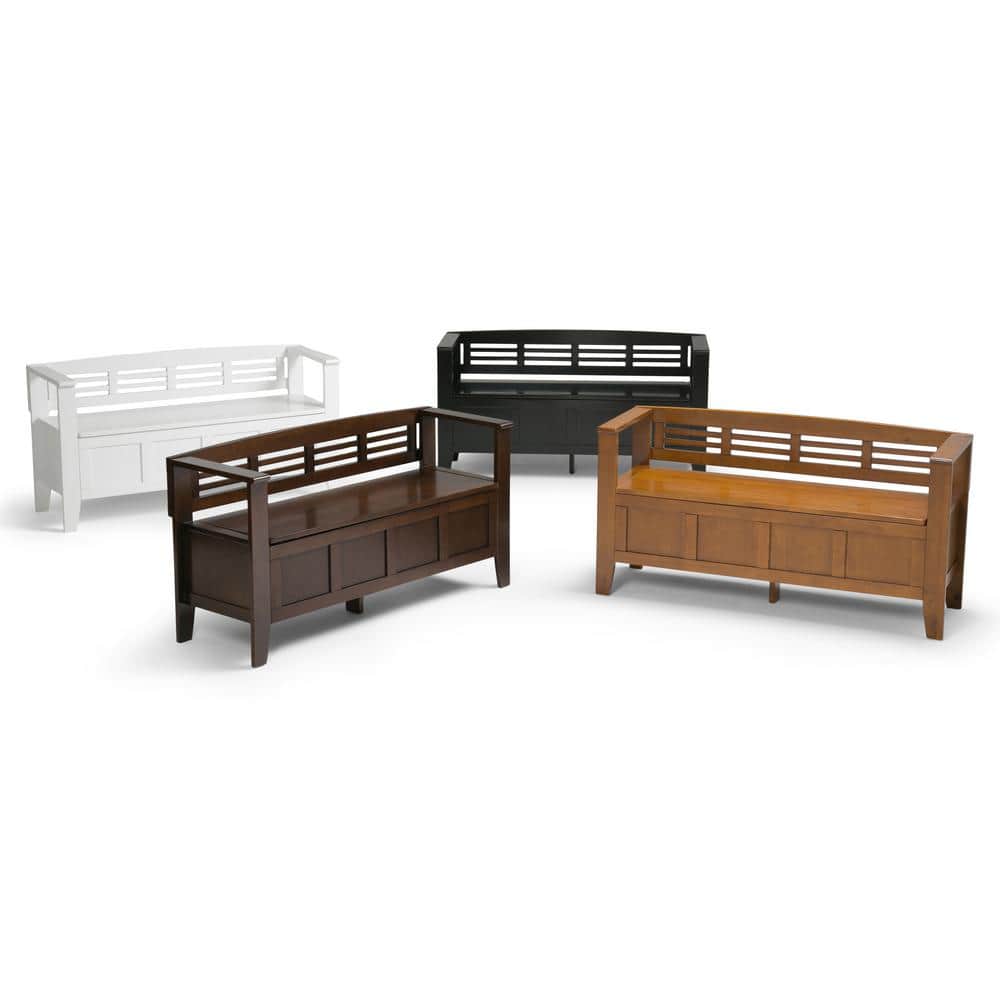 Black Solid Pine 48" Entryway Storage Bench with Backrest