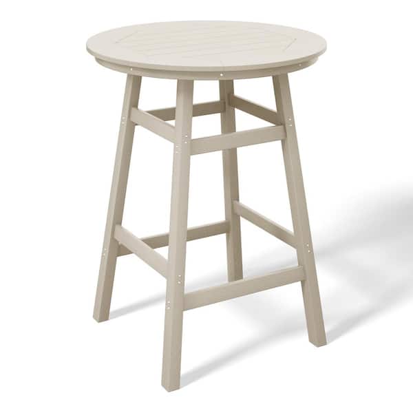 WESTIN OUTDOOR Laguna 35 in. Round HDPE Plastic All Weather Bar Height High Top Bistro Outdoor Bar Table in Sand