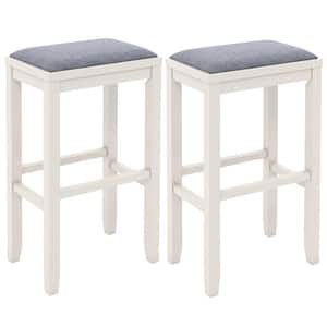 31 in. 2-Piece White Gray Backless Wood Bar Stool with Linen Seat