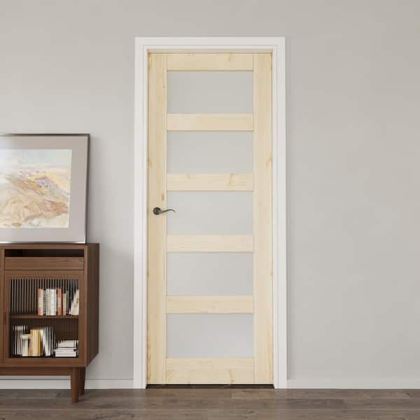 32 in. x 80 in. Left Handed Frosted Glass Solid Core Pine UniFinished Single Interior Door withAssemble Jamb