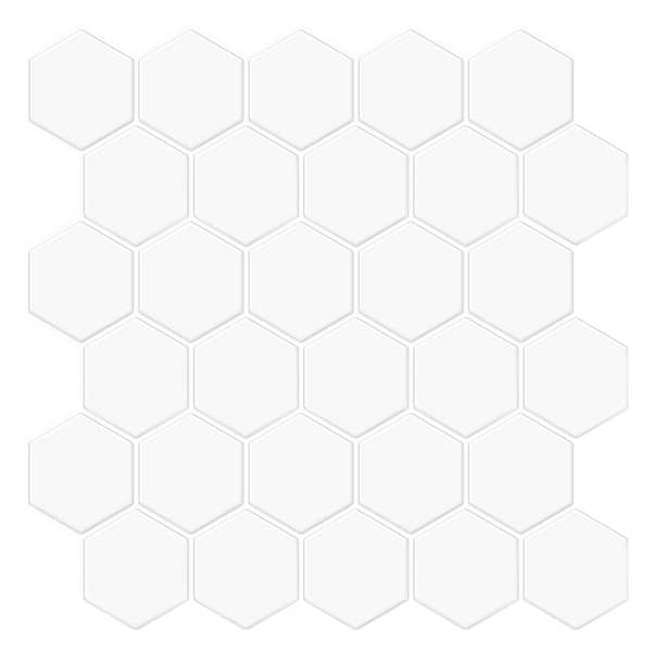 Tic Tac Tiles Thicker Hexagon White 12 in. x 12 in. PVC Peel and Stick Tile (8.5 sq. ft./10)