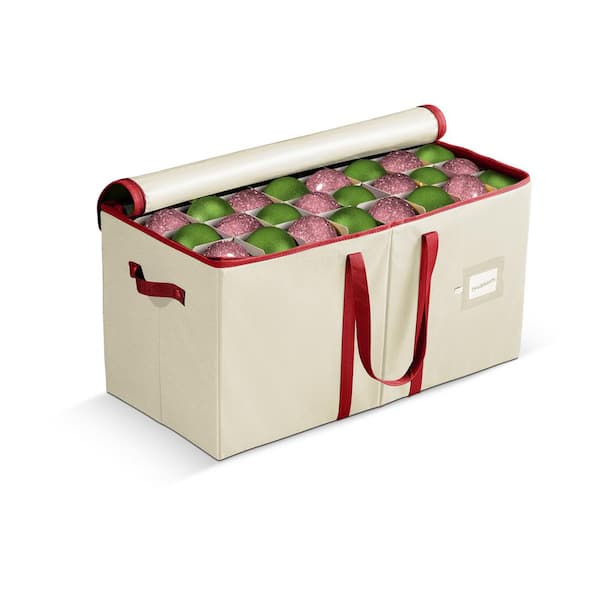 OSTO 25.5 in. Off-White/Ivory Non-Woven Fabric Ornament Storage Box 128-Ornaments